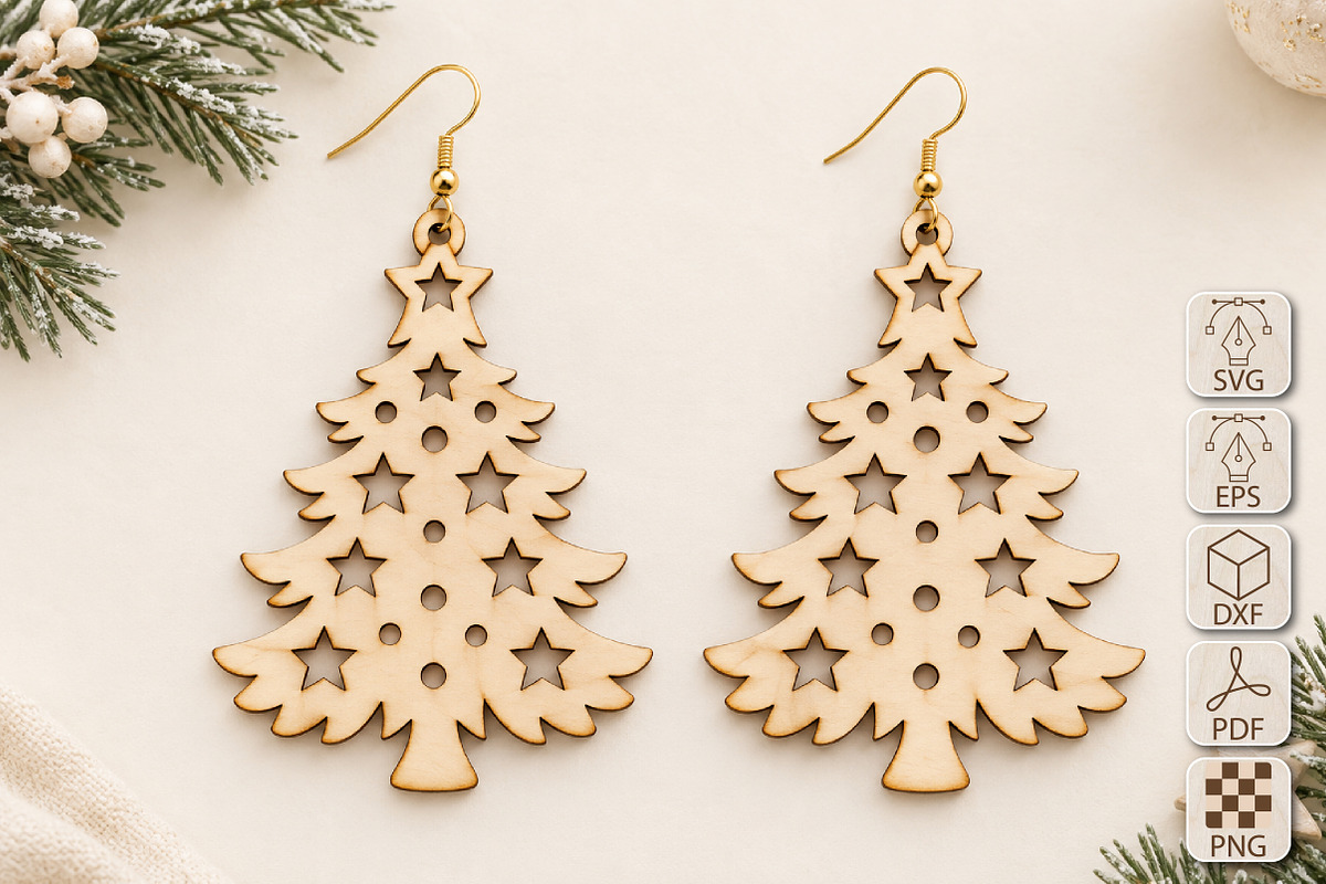 Christmas Tree Earrings Laser Cut, an Object Graphic by Canvas Craft (Photo 1 of 4)