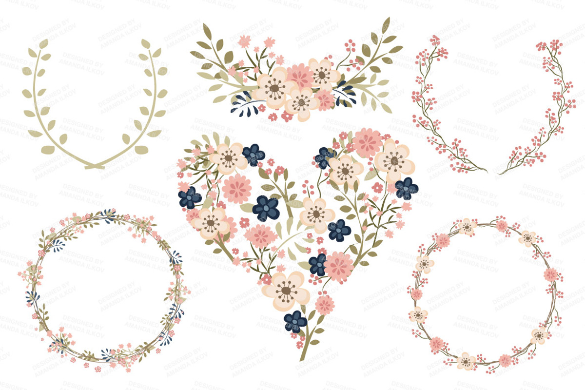 Vector Navy & Blush Vintage Flowers, an Illustration by Amanda Ilkov (Photo 3 of 3)