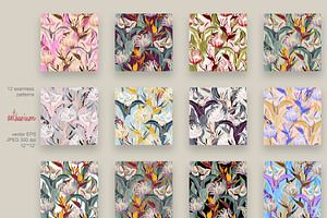 Tropical Flowers Vector Seamless Set