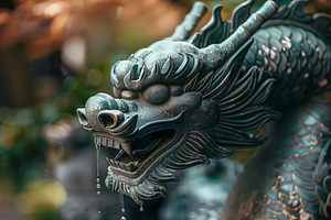 Old dragon statue in forest, an Arts & Entertainment Photo by MistyDay