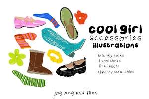 Cool Girl Accessories Illustrations, an Illustration by Liviana Shop