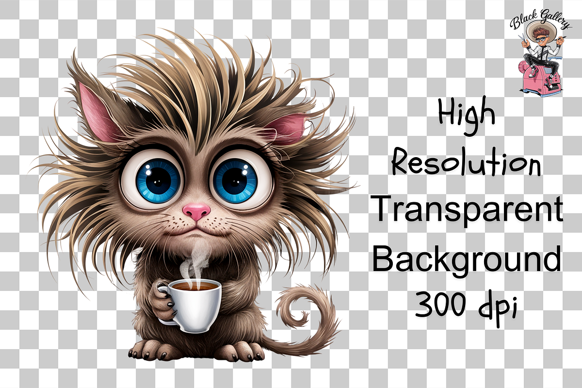 Kitten Drinking Coffee PNG Bundle, a Graphic by Clipart Bloom (Photo 12 of 13)
