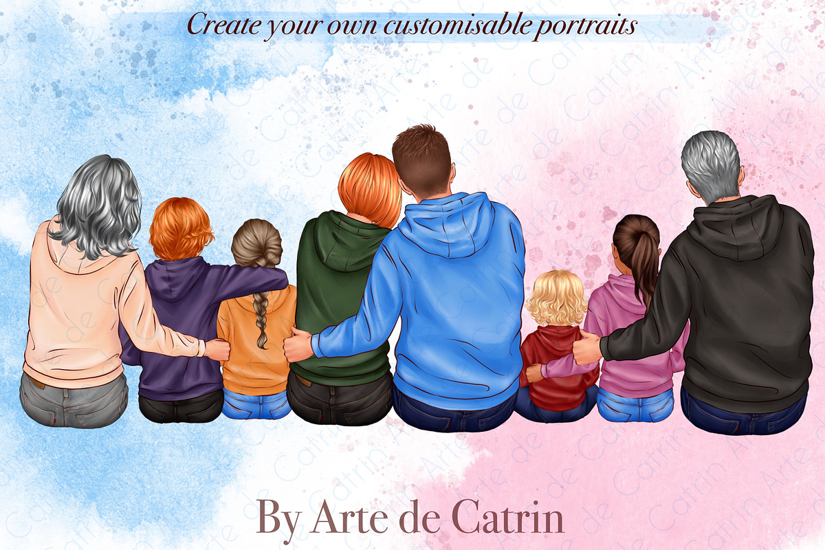 Big Family in Hoodies Clipart, a Person Illustration by ArtedeCatrin (Photo 8 of 12)