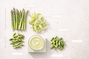 Asparagus arranged with sauce and la, a Photo by Dvoevnore photos