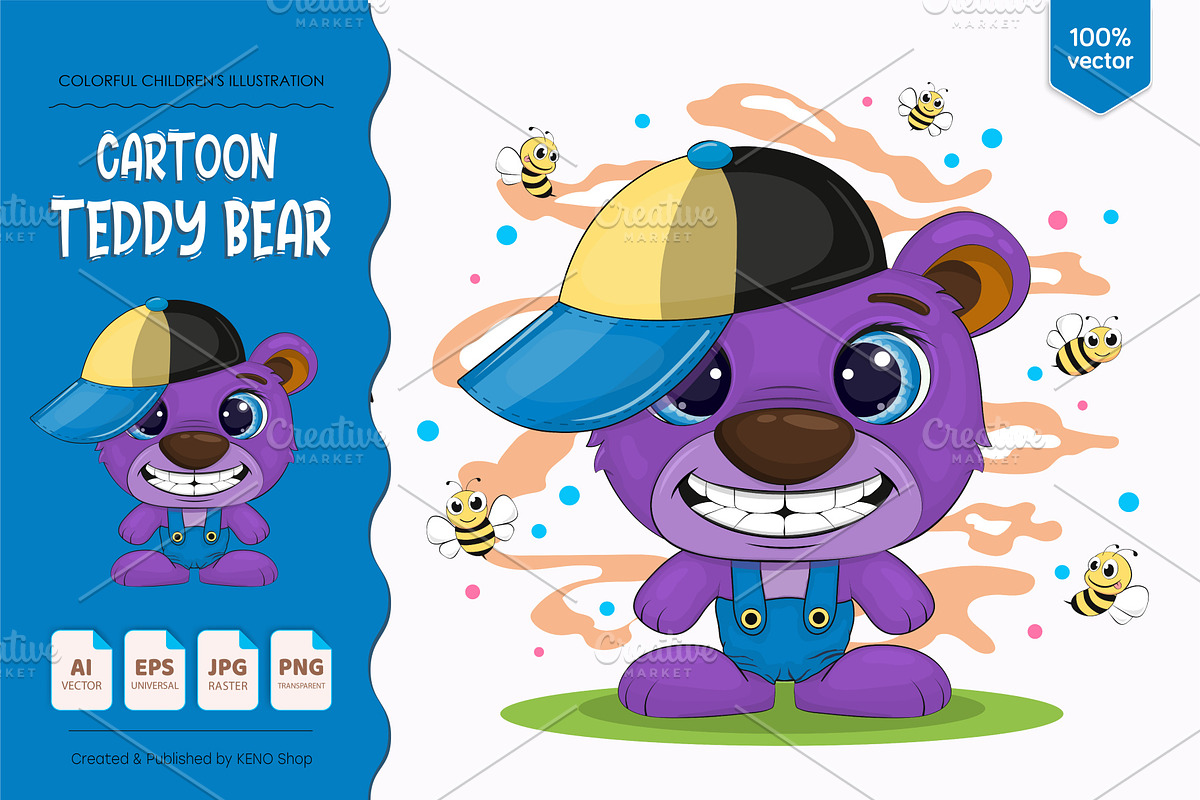 Cartoon bear wearing a cap. Tshirt., an Animal Illustration by KENO Mascots (Photo 1 of 6)