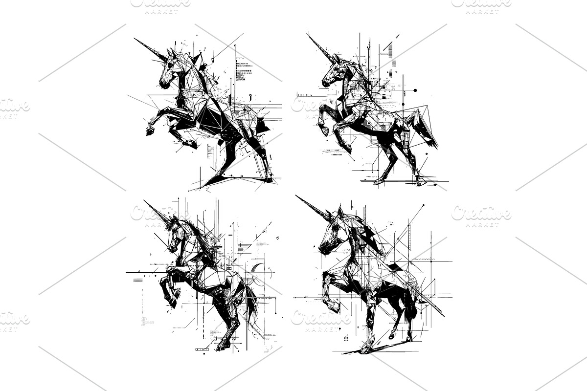 Unicorn black ink sketch vector set, an Animal Illustration by Onyx
