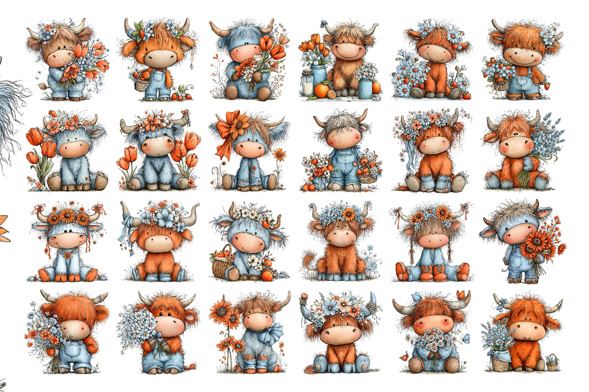Whimsical Highland Cow Clipart, a Seasonal Illustration by Daily.Designs (Photo 2 of 3)