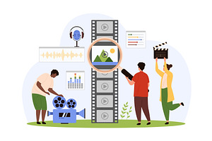 Video content editing software, a Person Illustration by Flashvector