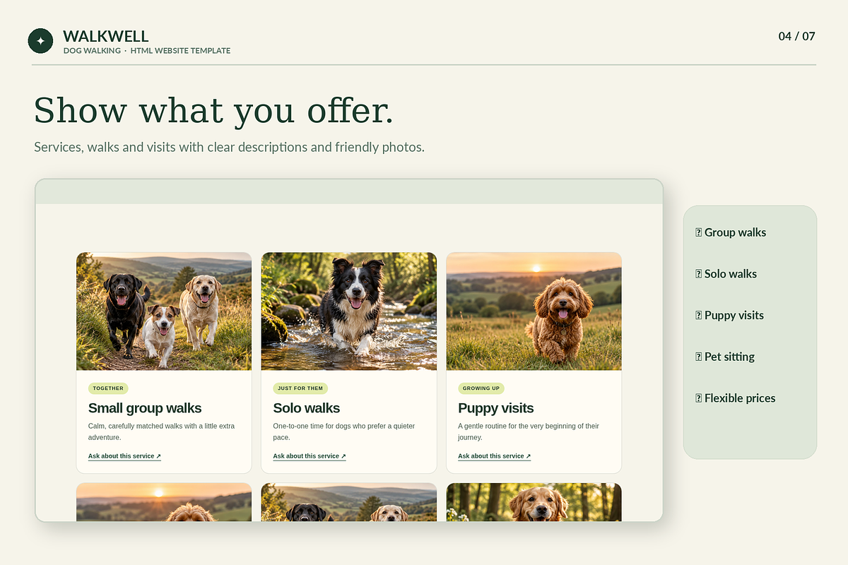 WALKWELL – Dog Walking HTML Template, a HTML Template by Darweish Designs (Photo 4 of 6)