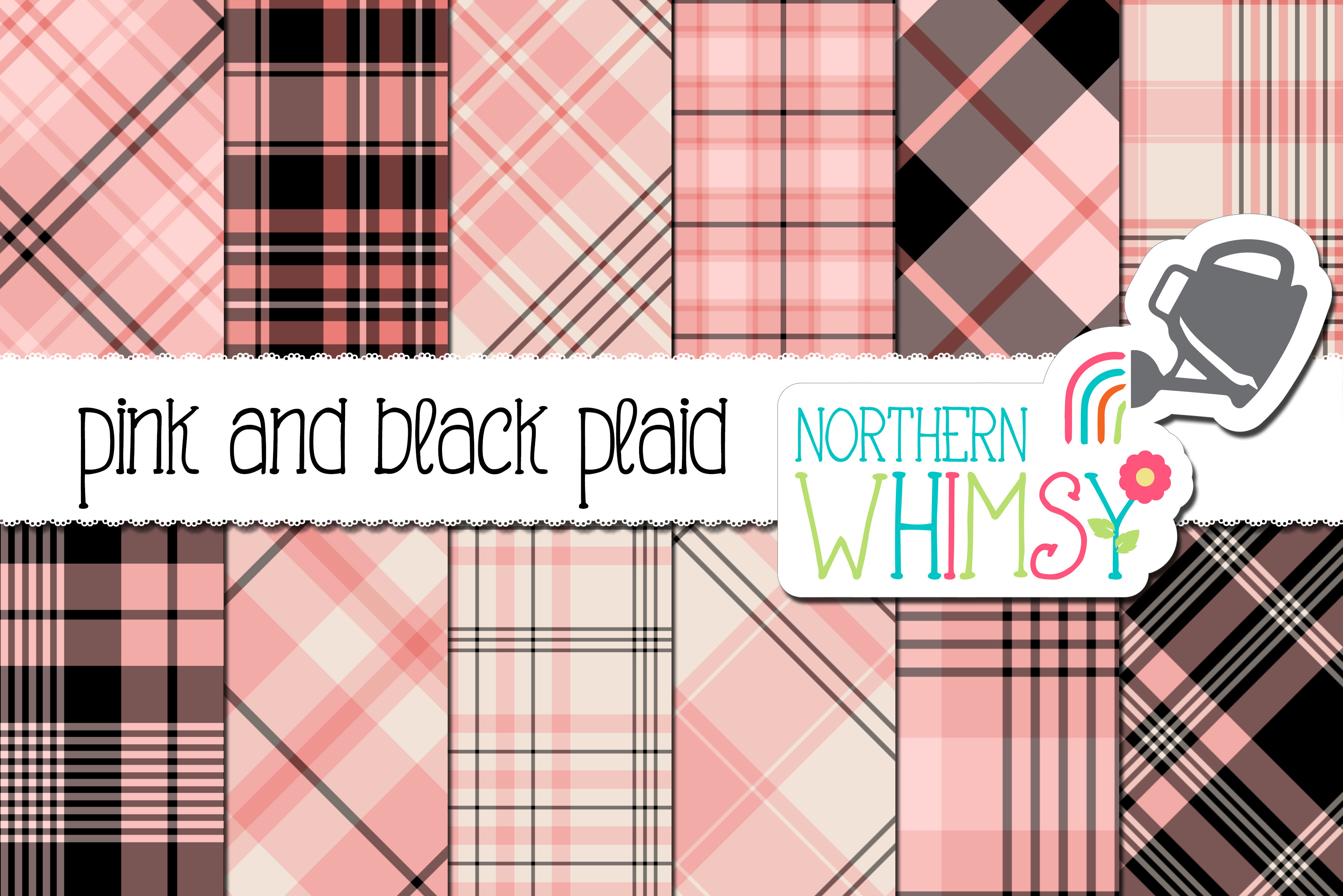 Pink and Black Plaid Patterns, a Pattern Graphic by Northern Whimsy Design