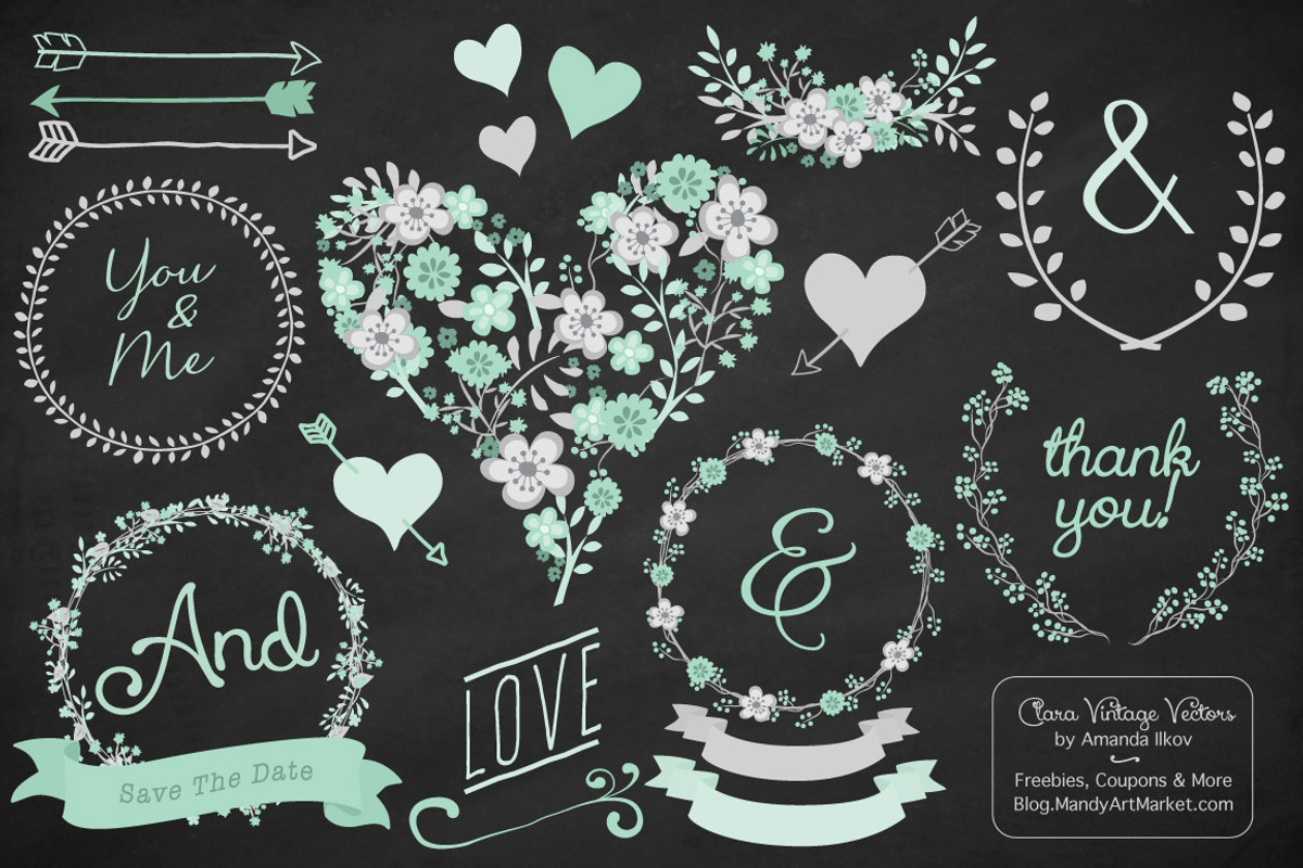 Mint Floral Heart Clipart & Vectors, an Illustration by Amanda Ilkov (Photo 2 of 4)