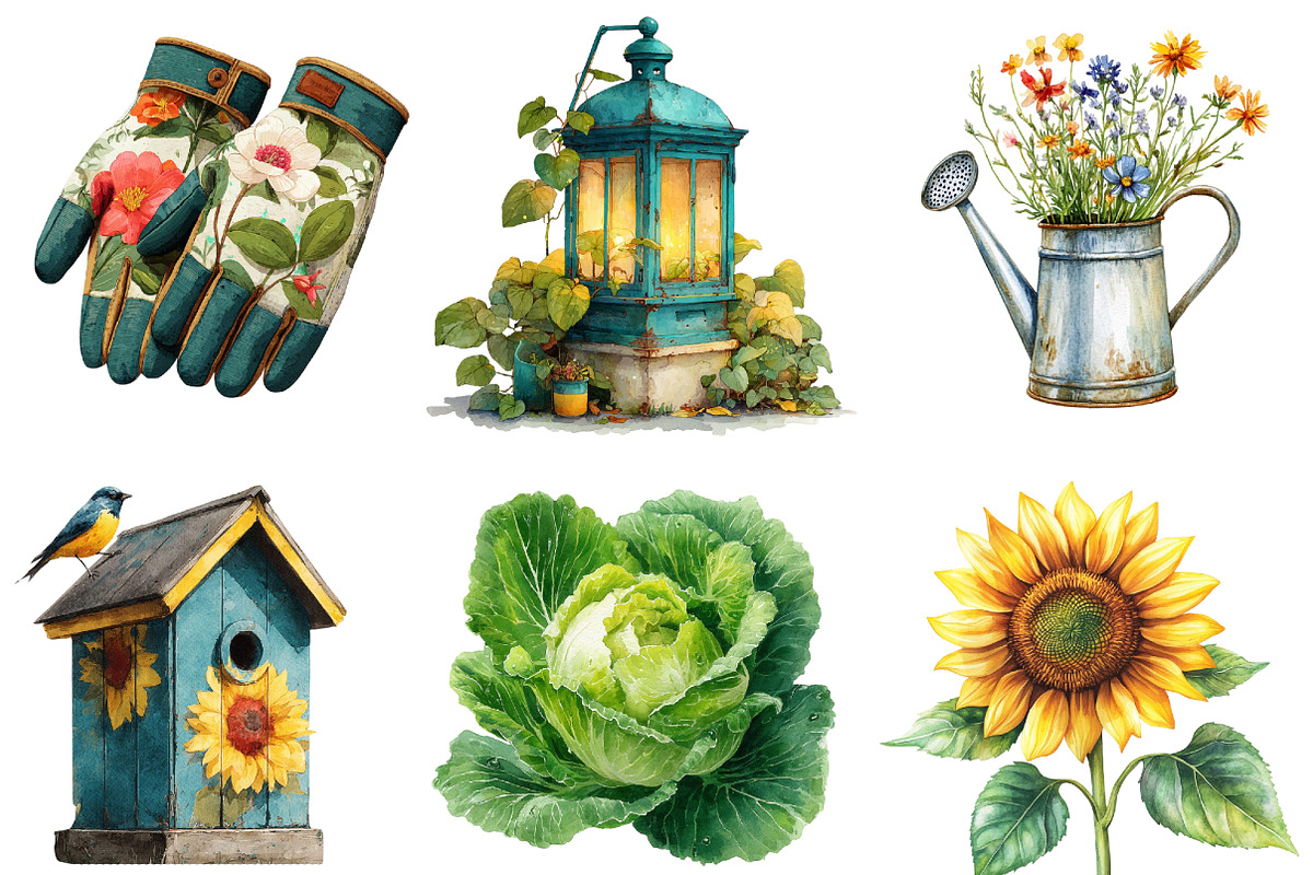 Summer Garden Watercolor Clipart, an Illustration by Designworld (Photo 5 of 6)