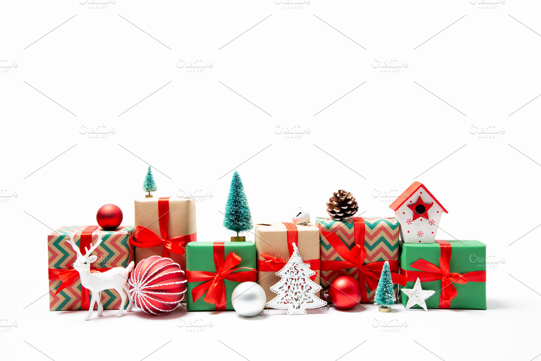 Row of Christmas presents and orname, a Holiday Photo by asife