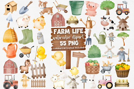 Watercolor Farm Life Clipart Set, an Animal Illustration by CropUp Creative