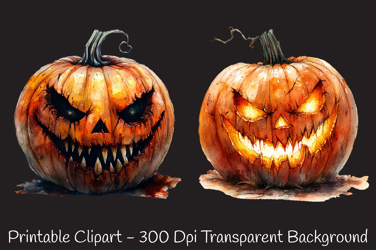 Creepy Pumpkin Character Watercolor, an Illustration by RobertsArt (Photo 2 of 7)