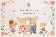 MOUSE FAMILY. Watercolor clipart, an Animal Illustration by OlliArtDesign (Thumbnail 1 of 8)