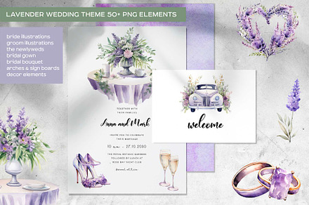 Watercolor lavender wedding clipart