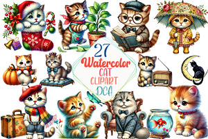 Watercolor Cat Sublimation Clipart, an Illustration by DreamCafeArt