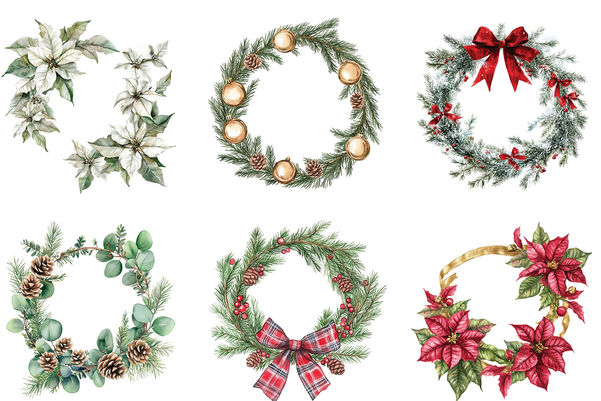 Watercolor Christmas Garland Clipart, an Illustration by CraftArtStudio (Photo 2 of 6)