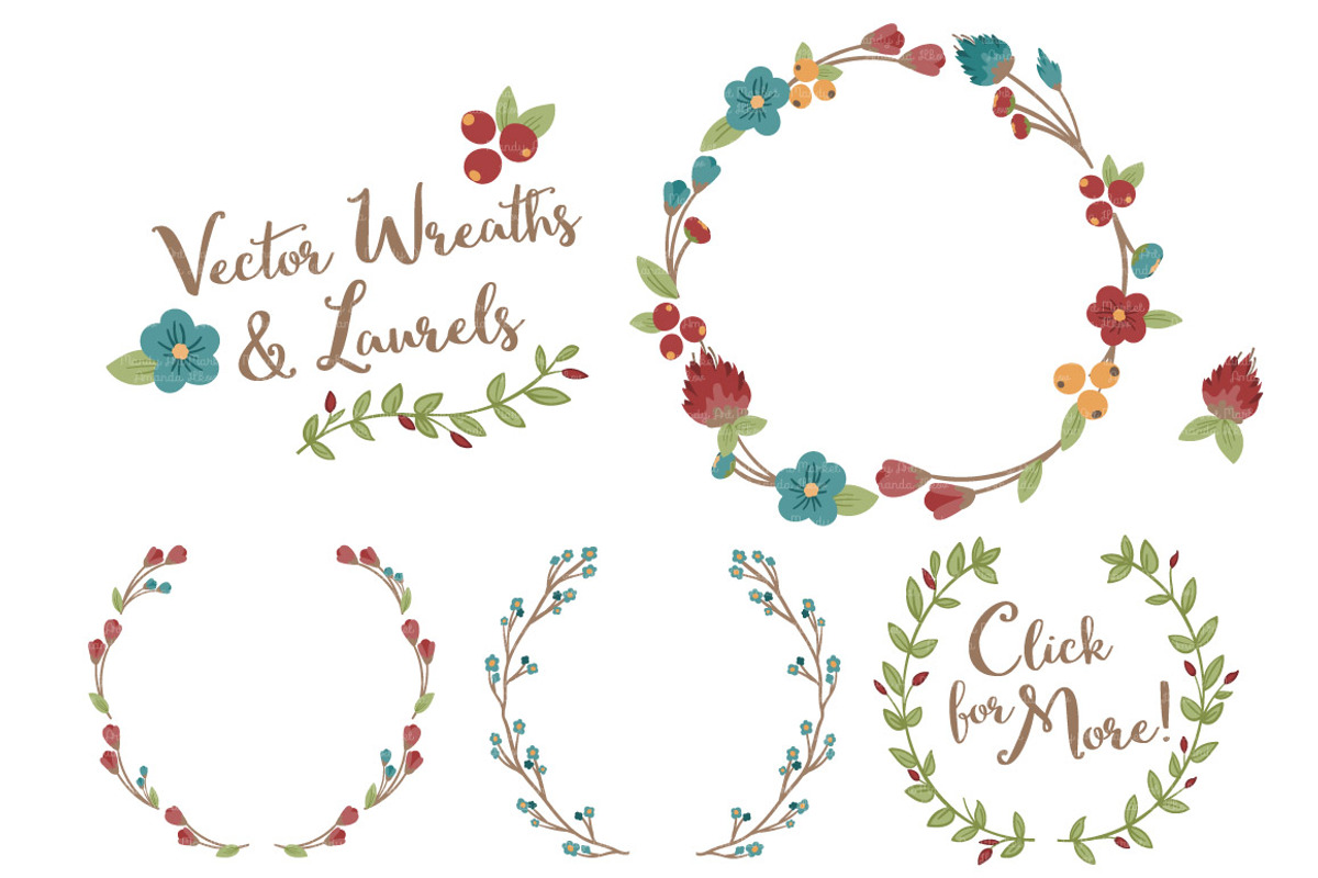 Retro Bold Vector Flower Wreaths, an Illustration by Amanda Ilkov (Photo 3 of 3)