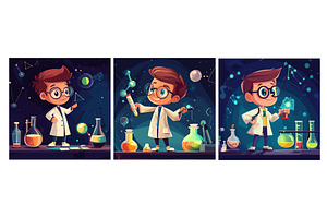 Little chemist. Cartoon boy white, an Illustration by Stock-Smart-Start