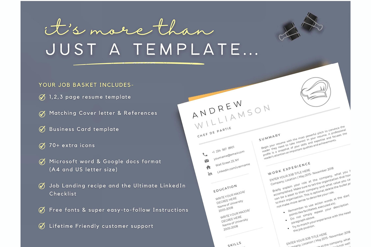 Chef Resume Template Word and docs, a Resume Template by Climbwithelevator (Photo 5 of 6)
