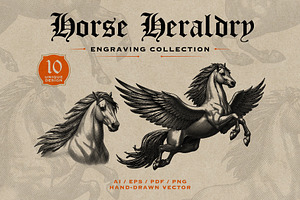 Horse Heraldry Engraving Collection, an Object Graphic by Kaizla03