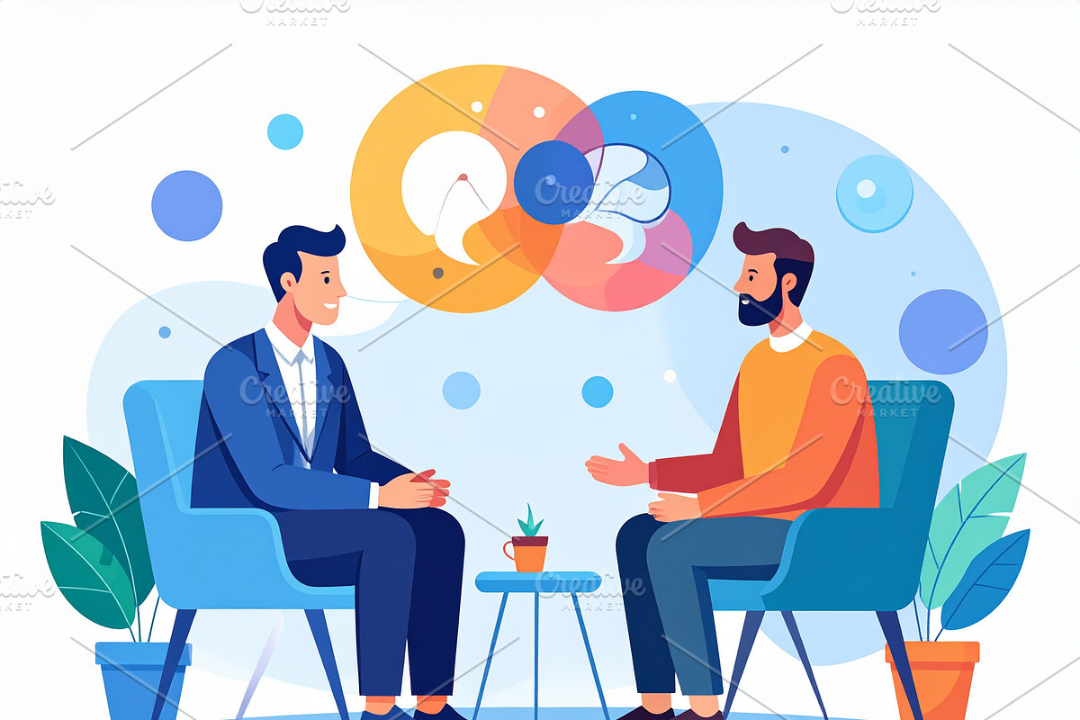 Psychologist and a patient sitting across from each other in a c, a Healthcare Illustration by DanFLCreativo
