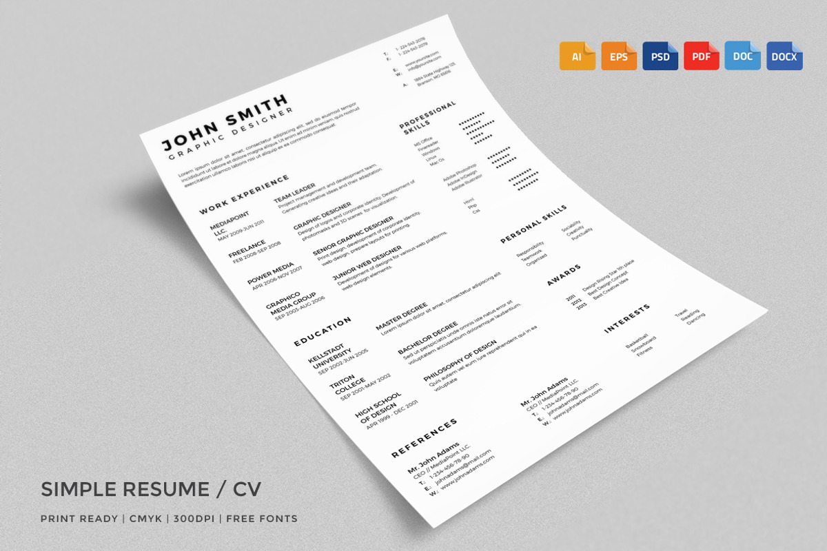 Simple Resume CV with Business Card, a Stationery Template by ND Design (Photo 1 of 11)