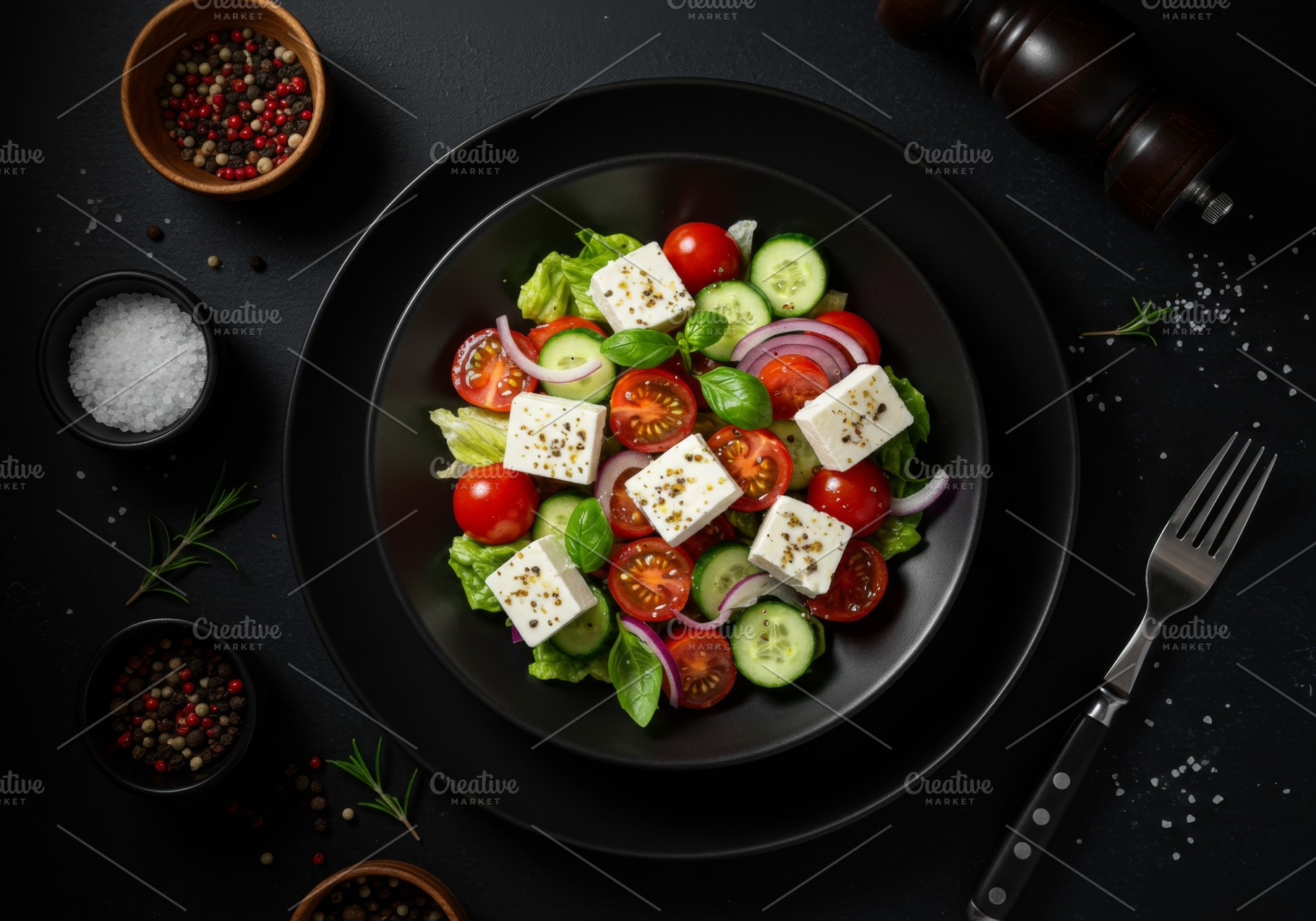 Fresh Greek salad with feta cheese,, a Food & Drink Photo by professorinc