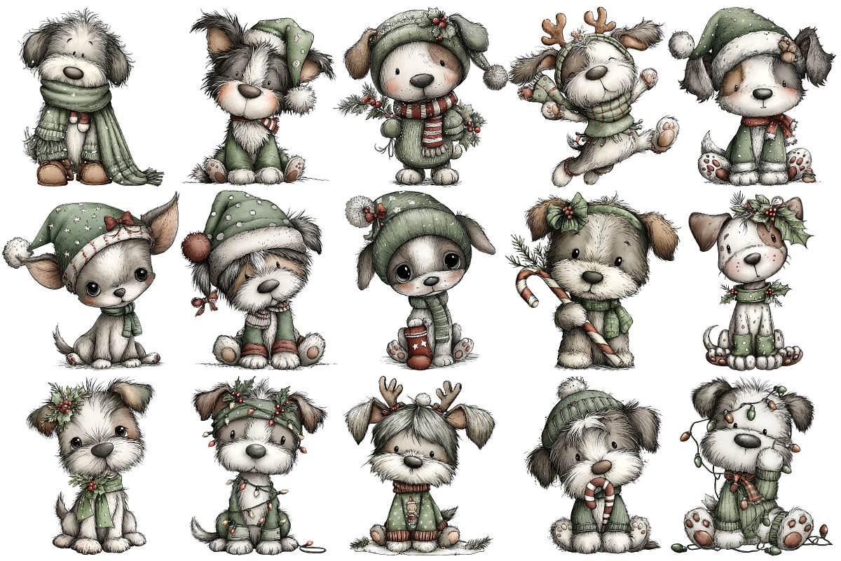 Whimsical Christmas Dog Cliart, an Illustration by Pixels.Craft (Photo 5 of 6)