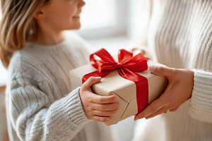 Mother gives a girl a large gift, a Holiday Photo by MistyDay