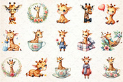 Cute Giraffe Watercolor Cliparts, an Illustration by Rose Art (Thumbnail 2 of 7)