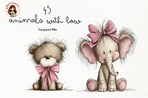 Cute Animals with Bow Clipart, an Animal Illustration by Nicolle's Colorful Art