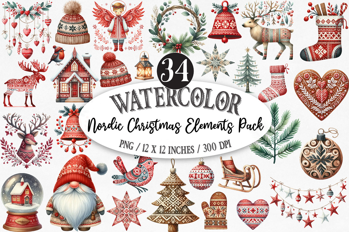 Nordic Christmas Elements Pack, an Illustration by Designking (Photo 1 of 5)