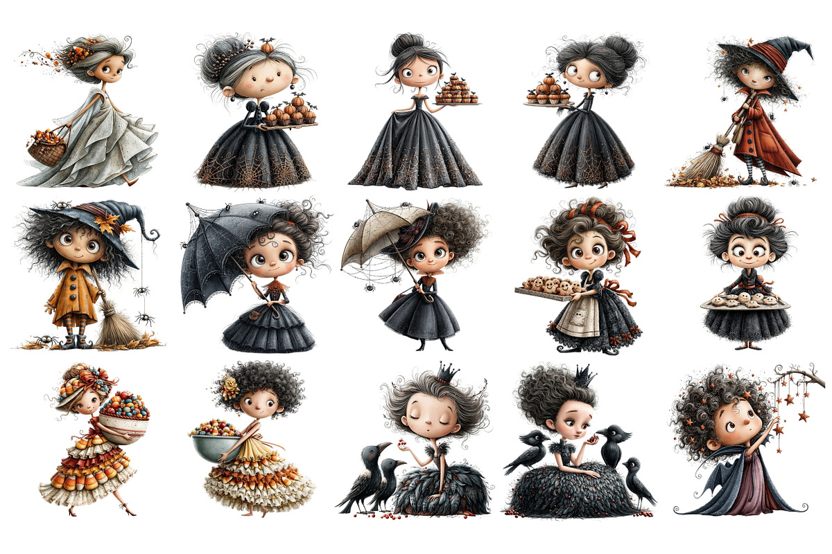 Whimsical Witches Clipart, a Seasonal Illustration by Nicolle's Colorful Art (Photo 4 of 6)