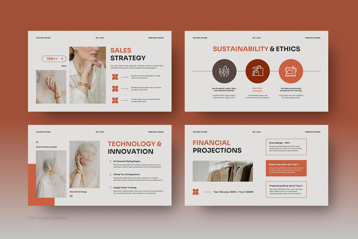 Fashion Brand Atelier Pitch Deck, a Presentation Template by FIBRINOSÄ (Photo 5 of 6)