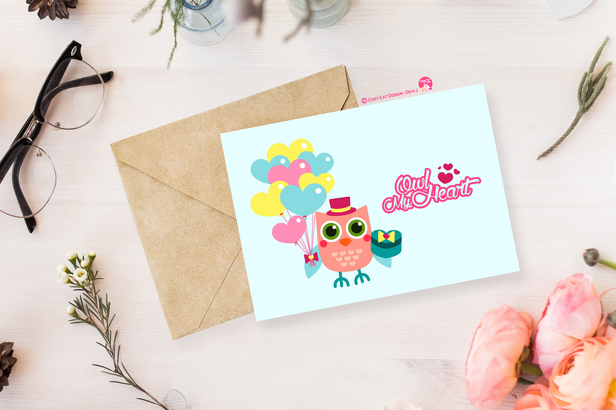 Owl My Heart Digital Clipart, a Seasonal Illustration by Cozy Cat Design (Photo 4 of 6)