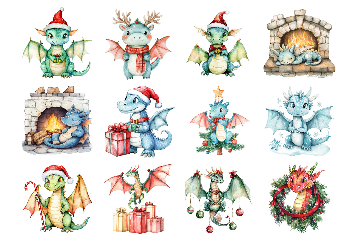 Christmas Dragon Clipart, an Illustration by Design Market (Photo 2 of 4)