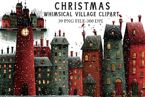 Whimsical Christmas Village Clipart, an Illustration by Libby Wishes