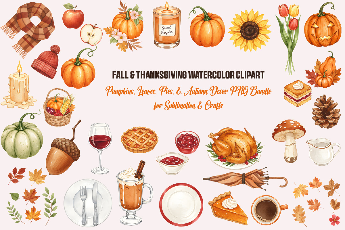 Fall & Thanksgiving Clipart Bundle, a Seasonal Illustration by Pet Cave (Photo 1 of 4)