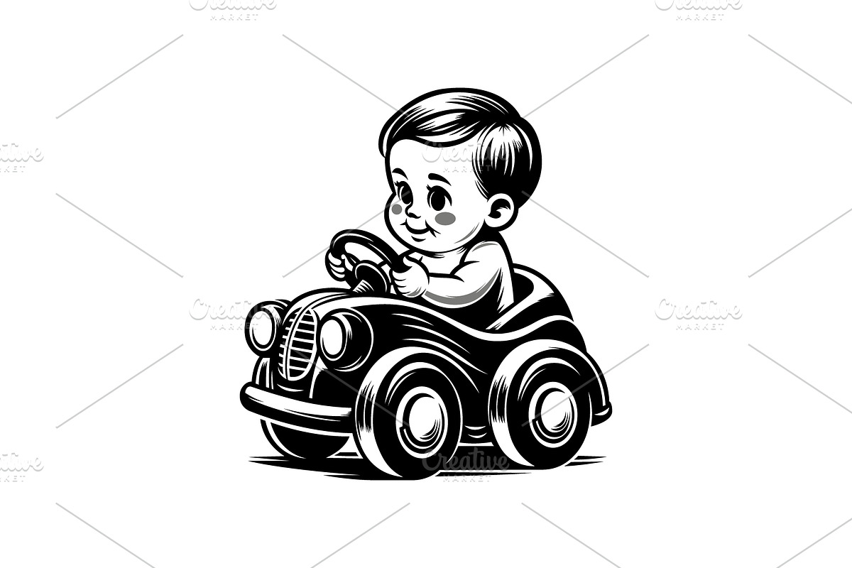 A baby driving a toy car, a Person Illustration by Pixes