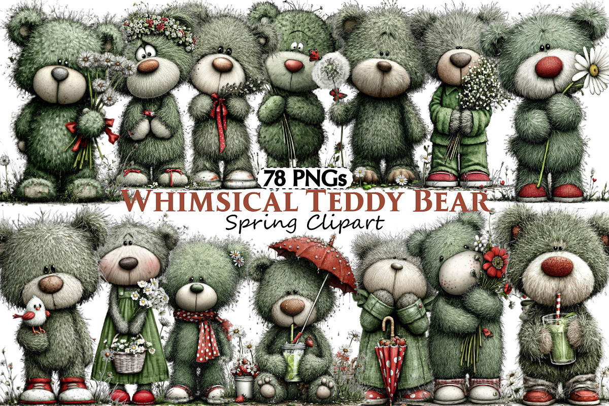 Whimsical Spring Teddy Bear Clipart, an Illustration by Pixels.Craft (Photo 1 of 5)
