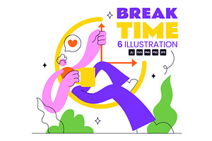 6 Break Time Vector Illustration