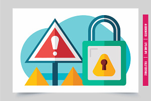 Warning sign padlock blue bg, an Illustration by Tanuart