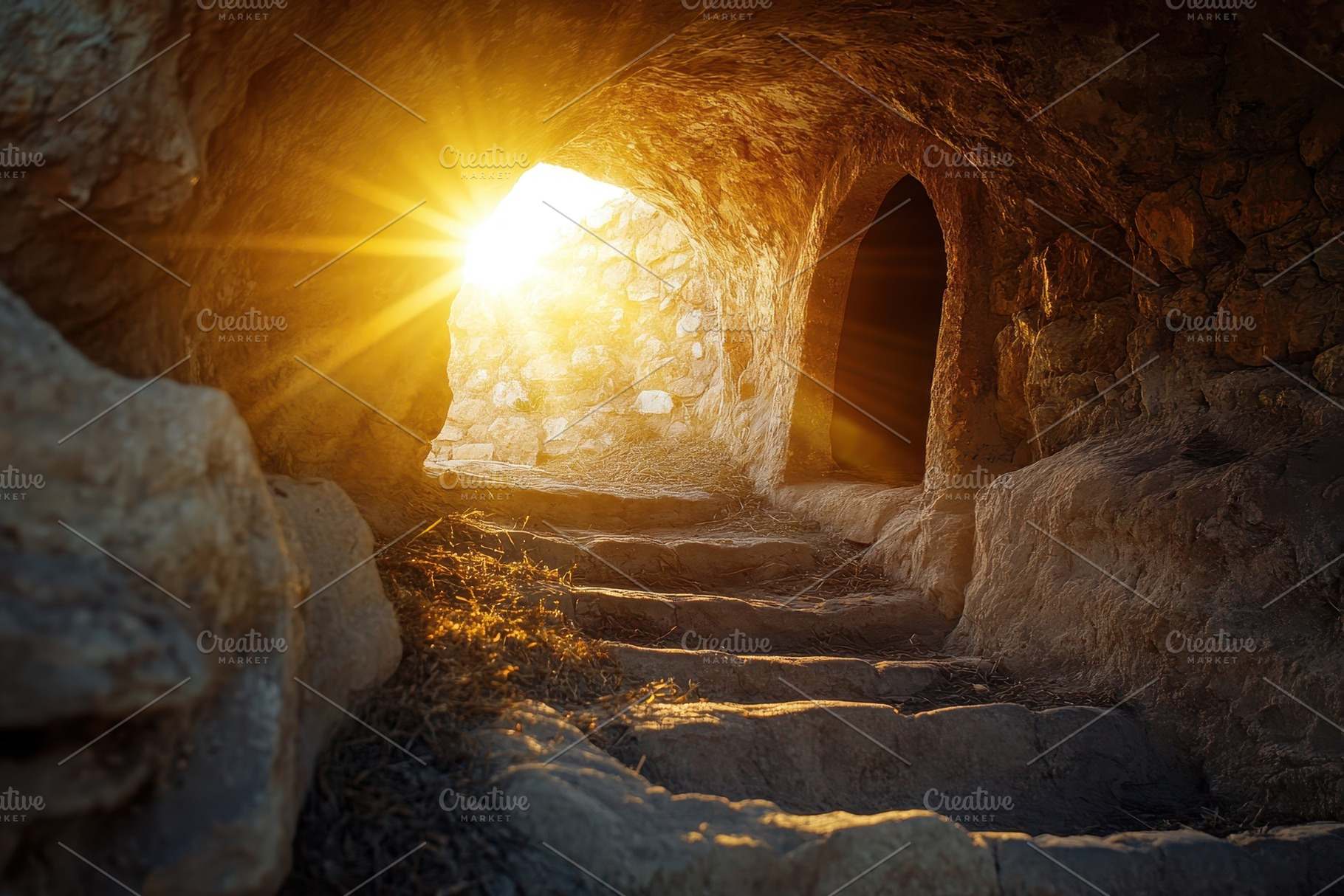 Empty tomb of Jesus Christ reflectin, a Photo by Pavel_design