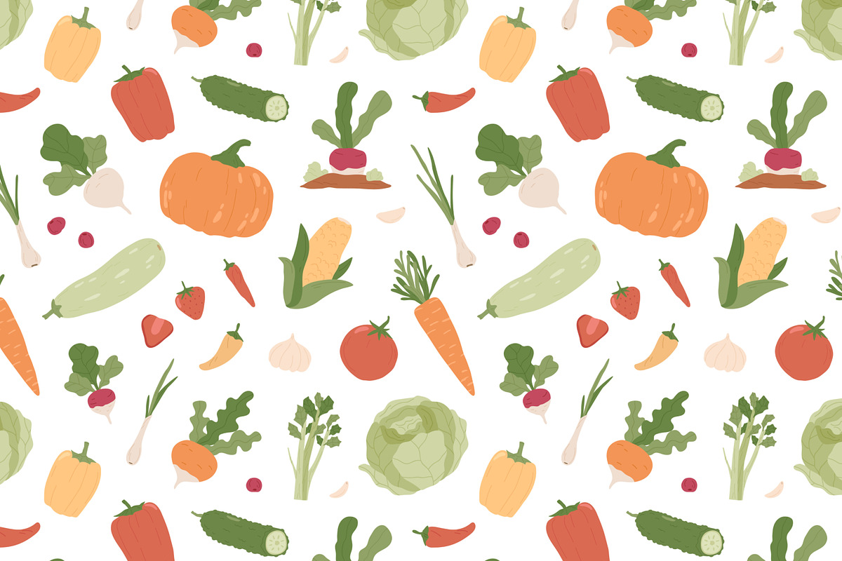 Fresh vegetables seamless pattern, a Pattern Graphic by Good Studio (Photo 2 of 5)