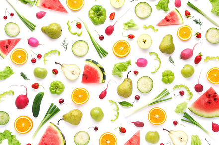 Pattern of vegetables and fruits.