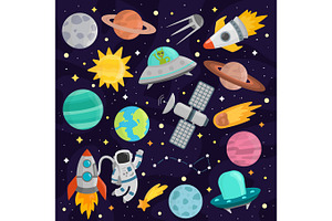 Space Cartoon Set Vector.