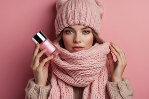 Young Woman In Pink Knit Hat And Sca, a Beauty & Fashion Photo by Stock Shape